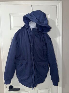 Jack Frost Mens Navy Blue Hooded Winter Jacket Quilted Sherpa Heavy Coat Size L